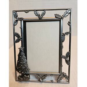 DISCOUNTED! Frame Metal Christmas Tree Holly Berries 6.5" x 5" Glass Velvet Back